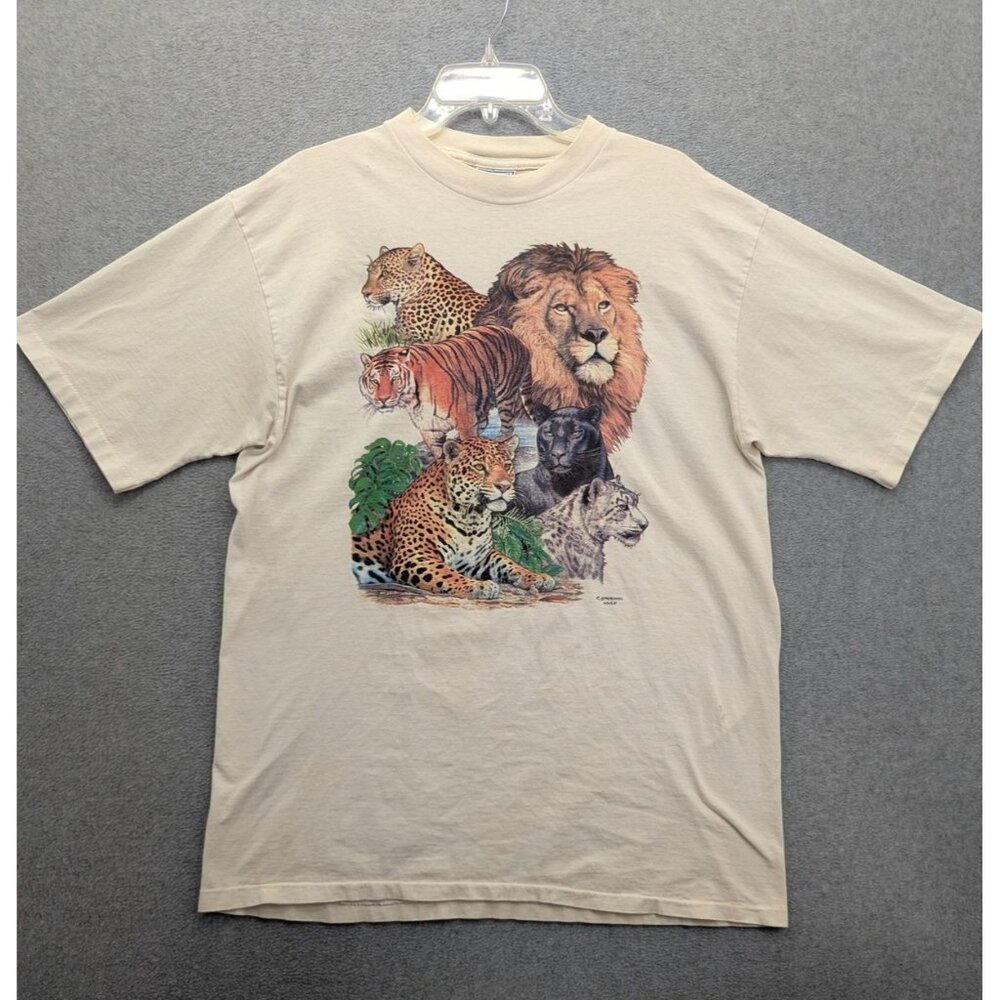 Vintage Big Cats Shirt Mens Extra Large Wildlife Graphic AllSport Made USA 90s